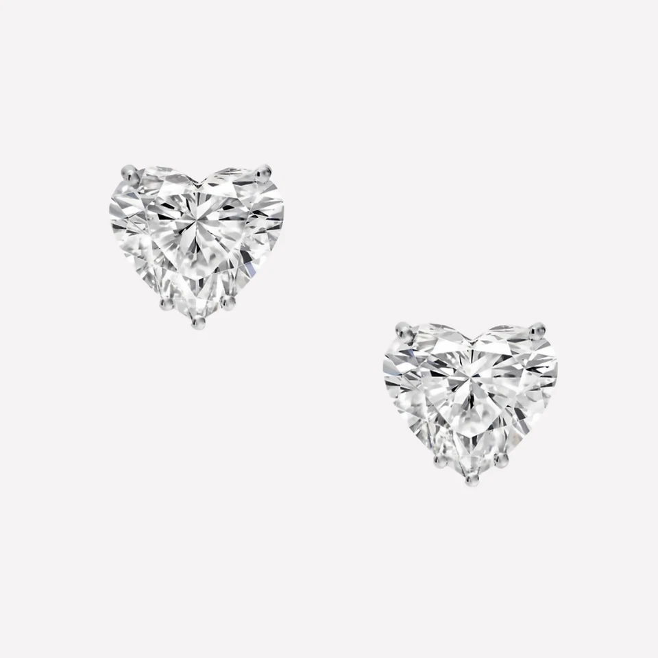 14k White Gold Women Earring Studs Heart Cut Lab Grown 2 Carat Diamond - Image 2 of 4