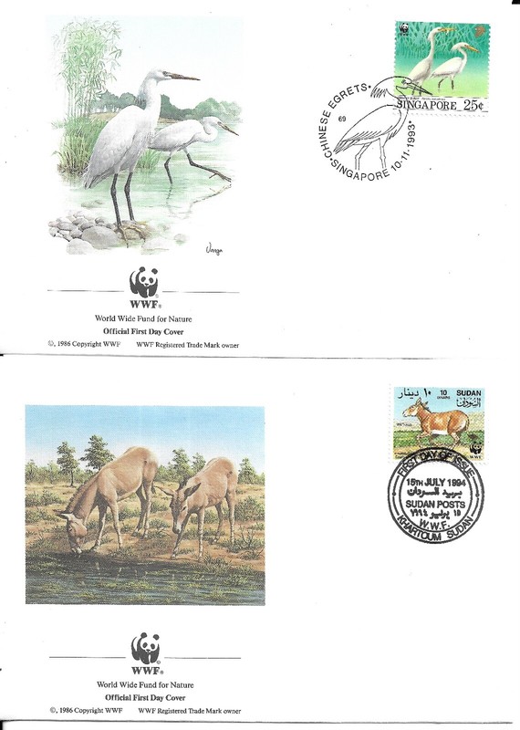 * SET OF  9  WORLD  WILDLIFE  FUND  WORLDWIDE  FIRST  DAY  COVERS  1990'S NICE *