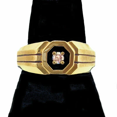 Vintage 14k Yellow Gold, Black Onyx with Diamond Solitaire 19mm Men’s Ring SZ 10 - Image 1 of 3