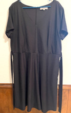 LOFT Plus 22 Iron Black Womens Dress Fit Flare Ribbed Industrial Tie Wide V Neck