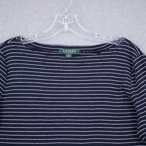 Lauren Ralph Lauren Blouse Womens PL Petite Large Blue White Striped Boat Neck - Picture 2 of 7