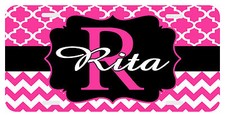 Personalized Monogrammed License Plate Auto Car Tag Clover Chevron Pink