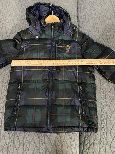 Polo Bear Ralph Lauren Down Puffer Jacket Tartan Plaid Youth Size L Kids 14-16 - Picture 10 of 11