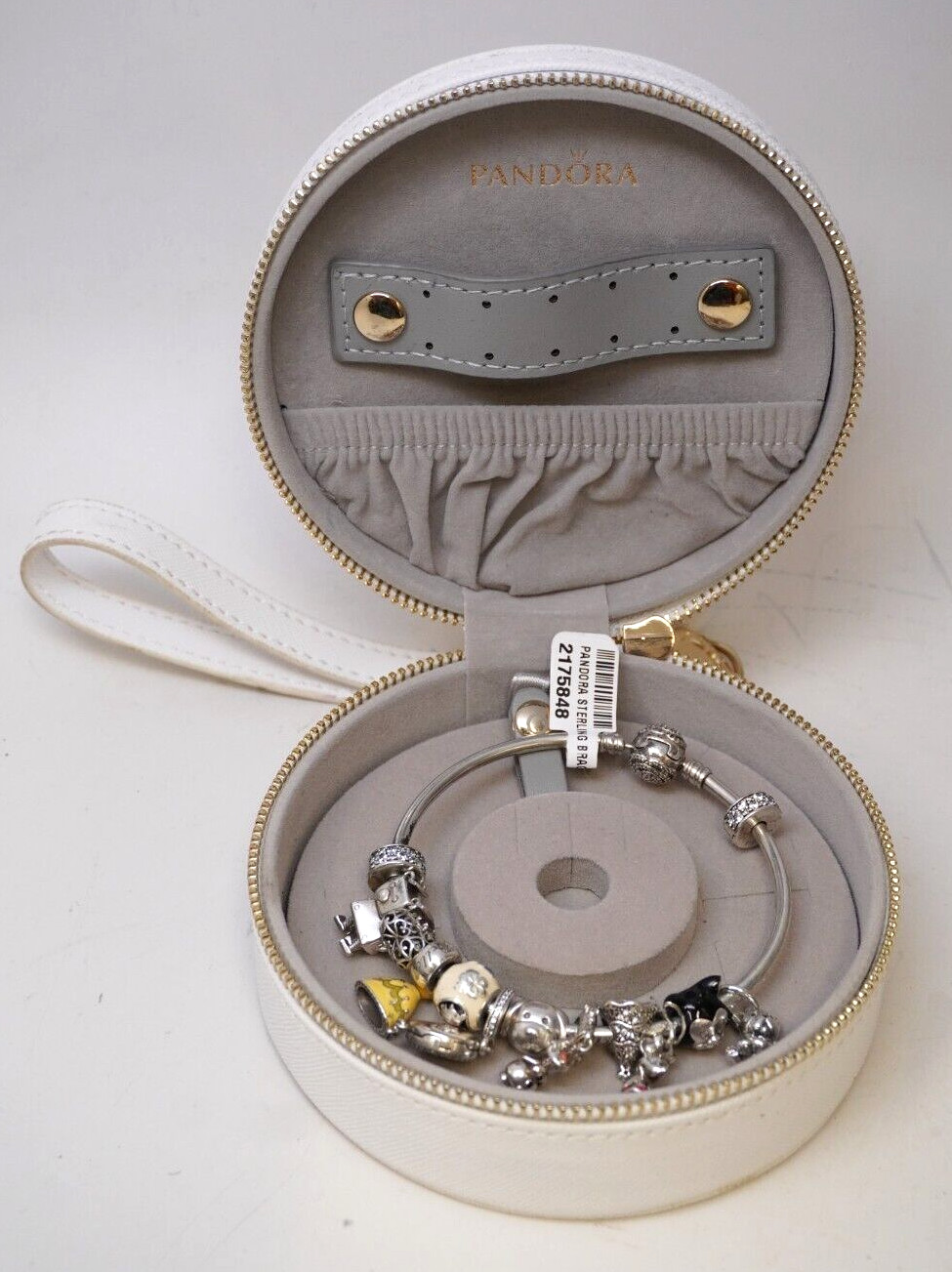 Pandora Bracelet W/ 12 Charms Comes W/ White Travel Case Jewelry