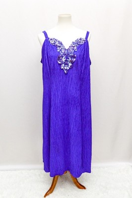 Vintage womens dress purple sleeveless sequins beads XL+ 90s