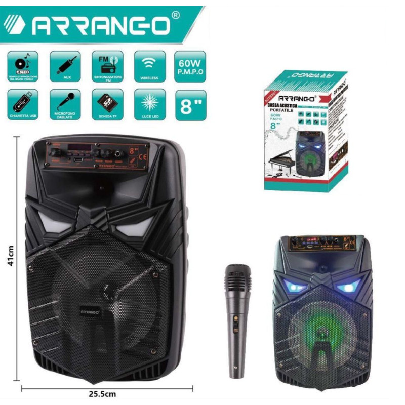 Cassa Bluetooth Portatile Acustica Stereo Fm Microfono 60w Altoparlante Speaker
