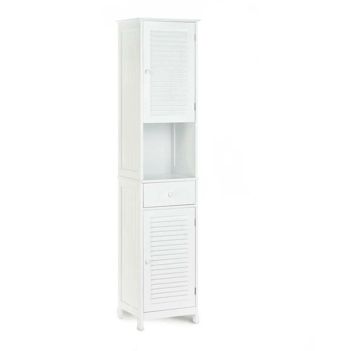 White slatted tall slim storage cabinet deals