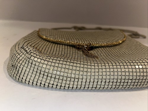 Vintage Gold Mesh Purse Paris Milan New York Snap Closure Snake Chain Off White - Picture 7 of 21