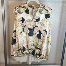 Dolan Left Coast Collection Tank Pink Black Floral Front Beige Back Faux Wrap