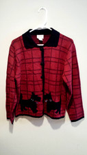 Vintage Scottie Dog Cardigan Sweater - Crystal-Kobe - Small S - Maroon