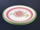 Pair Stengl Pottery Red Clay Coasters Hand Painted Flower Pink & Green VTG