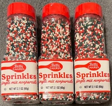 3 Pack Betty Crocker Sprinkles - Jingle Mix Nonpareils Red Green White - 2.1 OZ