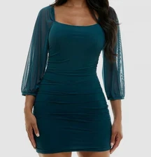 City Studio Women's Blue Balloon-Sleeve Ruched Bodycon Dress Juniors Size S