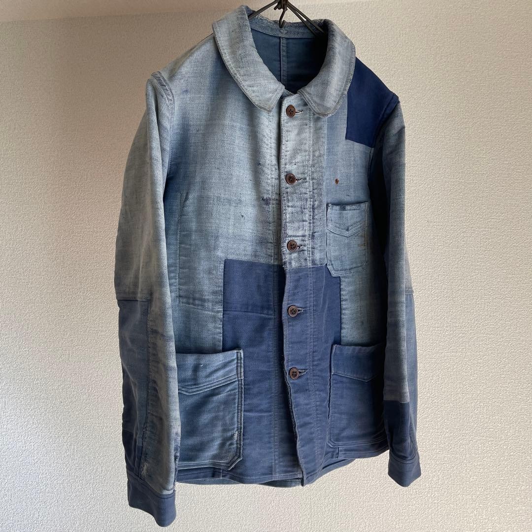 【VINTAGE】LE MONT ST MICHEL BLUE moleskin Mont Saint Michel Blue Moleskin French Work Jacket M Size Vintage