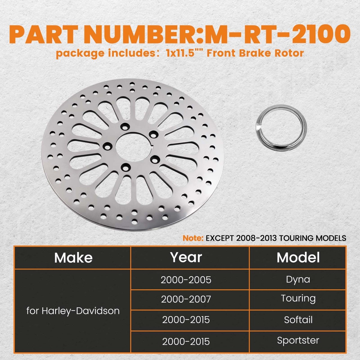 Revtech Polished Stainless Rear Brake Rotor For Harley Touring FLH 2000-2007 – 11 1/2 Inch Drilled – 609101