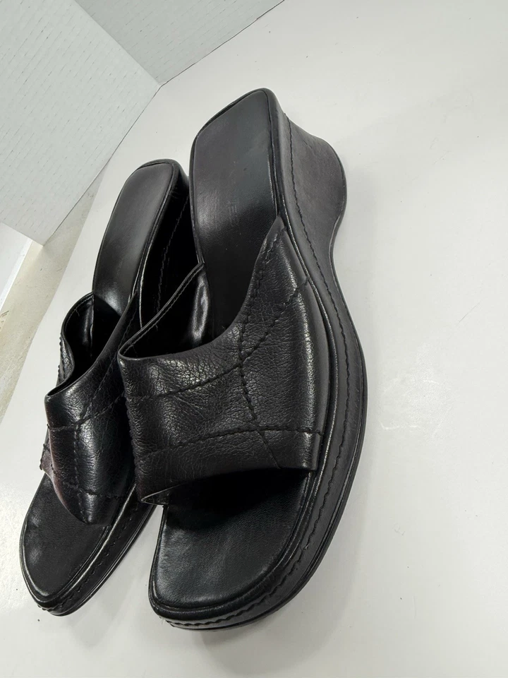 Vintage 90’s Y2K Nine West Chunky Leather Slide Sandal Mules Platforms Size 8.5 - Image 4 of 4