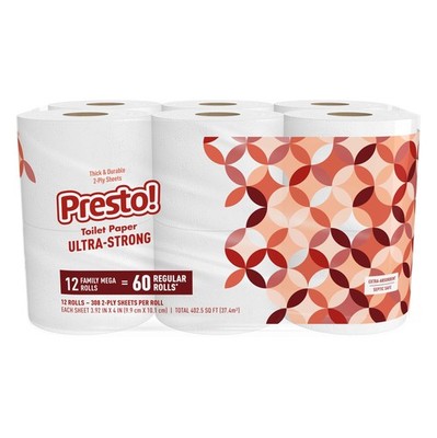 Amazon Brand - Presto! 2-Ply Ultra-Strong 308 Sheet (Pack of 12), White 