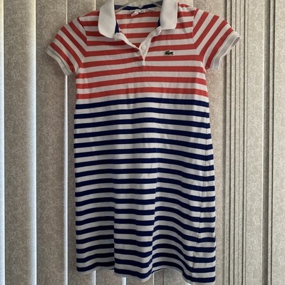 Lacoste Girls Classic Stripe Red White Blue 4th July Dress Size 10