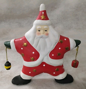 Vintage Bisque Porcelain Star-Shaped Santa Claus Taper Candle Holder Christmas