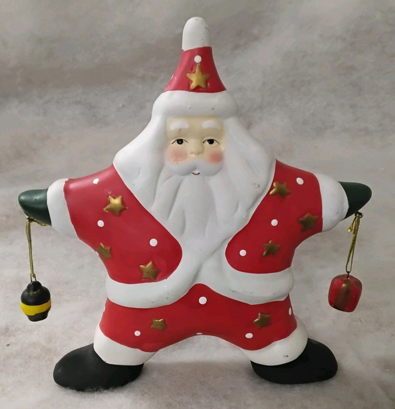 Vintage Bisque Porcelain Star-Shaped Santa Claus Taper Candle Holder Christmas