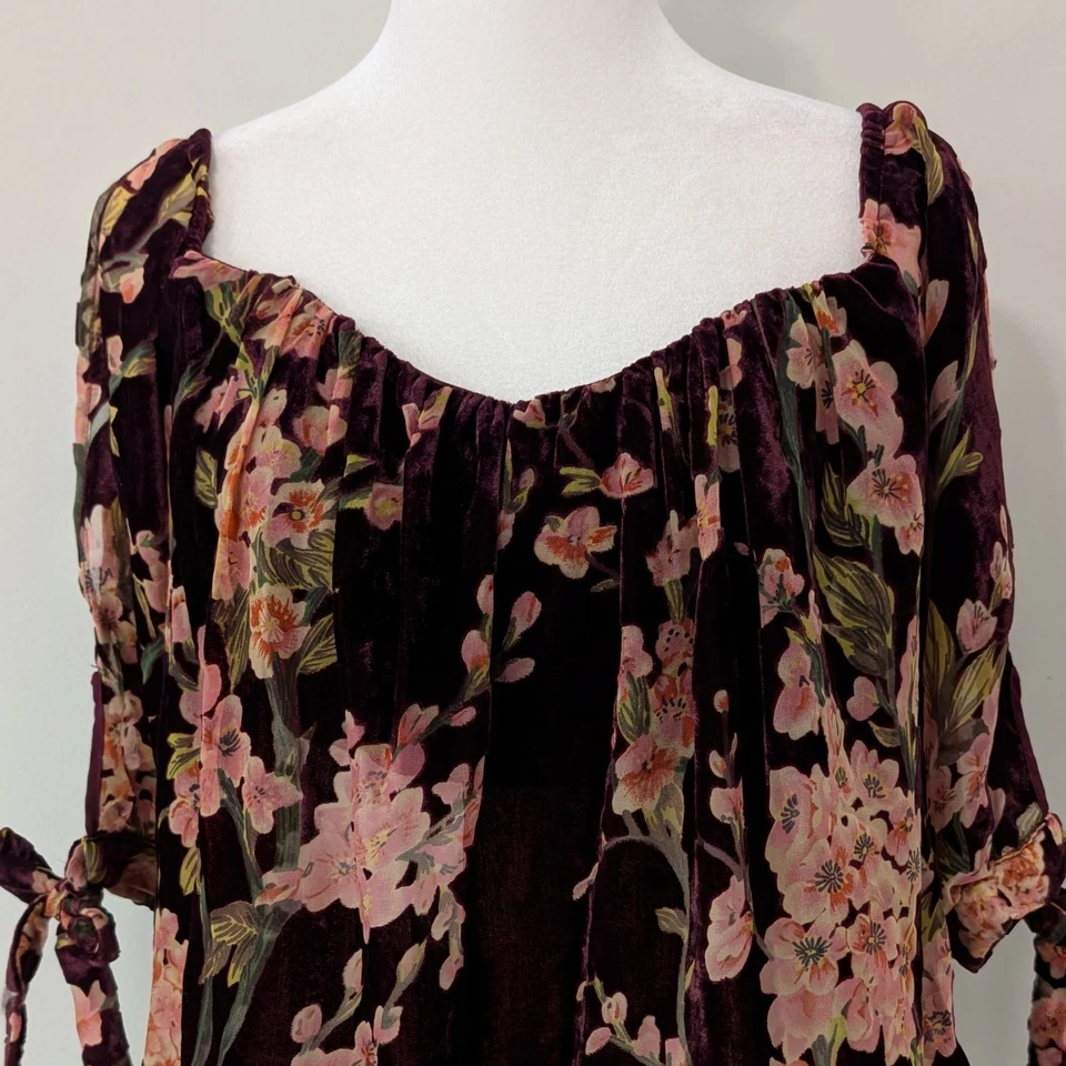 Velvet Burnout Top MEDIUM Fairy Grunge Whimsigoth Going Out Holidays Burgundy - Image 2 of 4