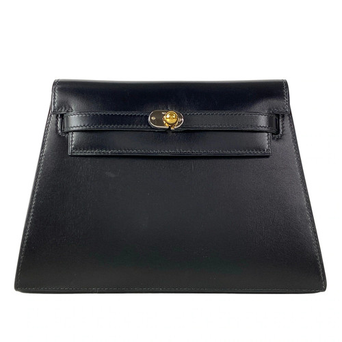 HERMES Kelly Clutch Black Box Calf Circle U Clutch Bag