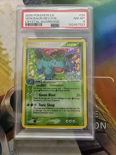 Vintage Pokemon Card Venusaur Reverse Holo Rare Crystal Guardians PSA 8 Low Pop