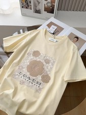 NWT COACH Women  s Signature White camellia beige T-shirt COTTON Reprint sale hot