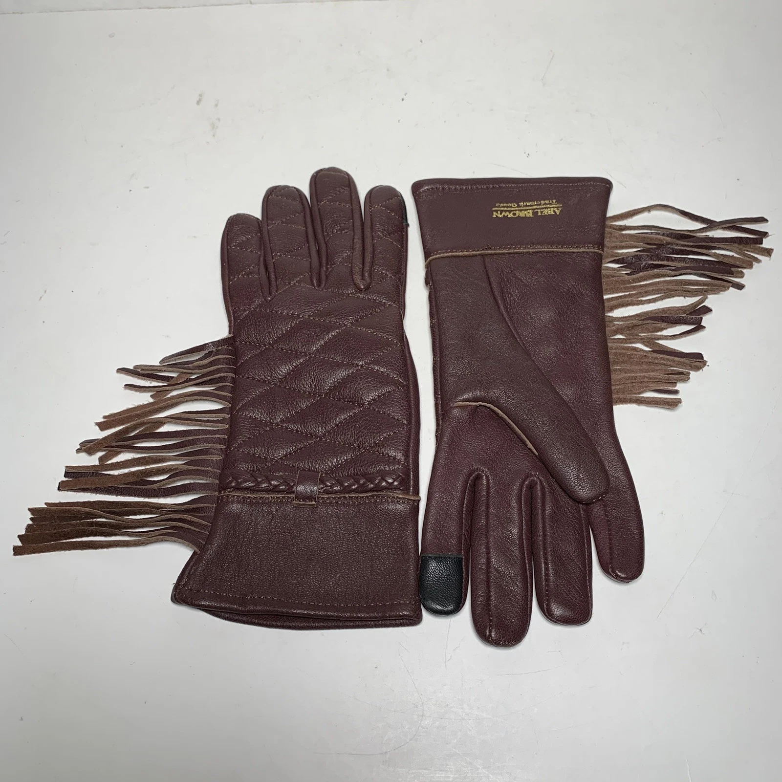 Abel Brown Desert Rambler Womens M Brown Oxblood Leather Fringe Moto Gloves NWOT