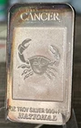 VINTAGE NATIONAL MINT USA .999 FINE SILVER ART BAR - ZODIAC CANCER