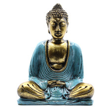 Teal & Gold Buddha Statue - Medium Resin, Dhyana Pose, Hand-Painted Decor