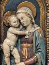 Schönes Religiöses Gips Relief Maria Mit Jesus Andachtbild