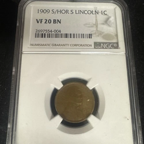 1909-S/HOR S 1C LINCOLN WHEAT CENT UNITED STATES MINT COIN NGC CERTIFIED VF 20