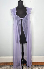 Vtg Perlon Peignoir Robe Germany Size 36 Purple Chiffon Ruffles Mad Men Romantic