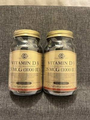 Solgar Vitamin D3 Cholecalciferol 25 mcg (1000 IU) 100 Softgels Lot Of 2 NEW