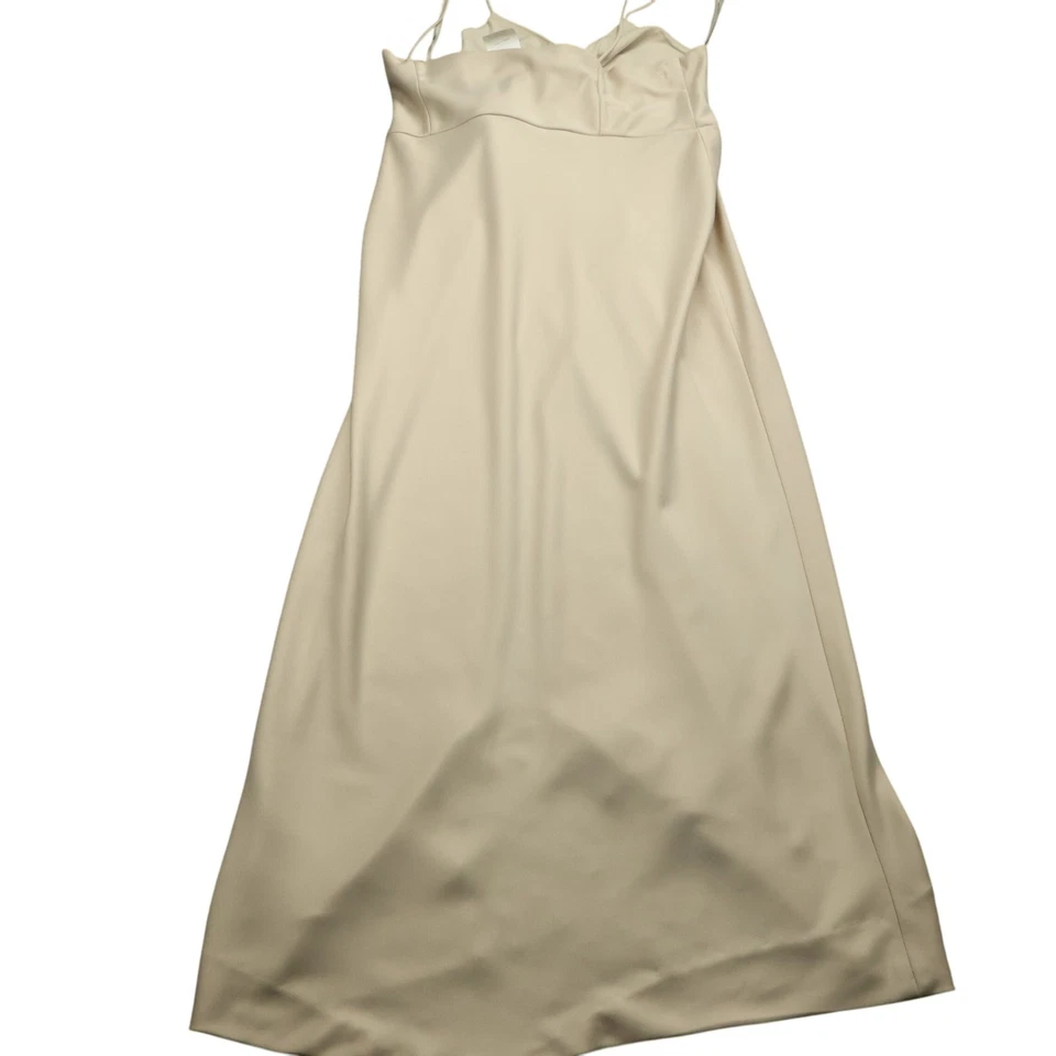 . BHLDN Dress Women's 16W Beige Satin Maxi Spaghetti Strap Cowl Neck Slit - Image 2 of 4