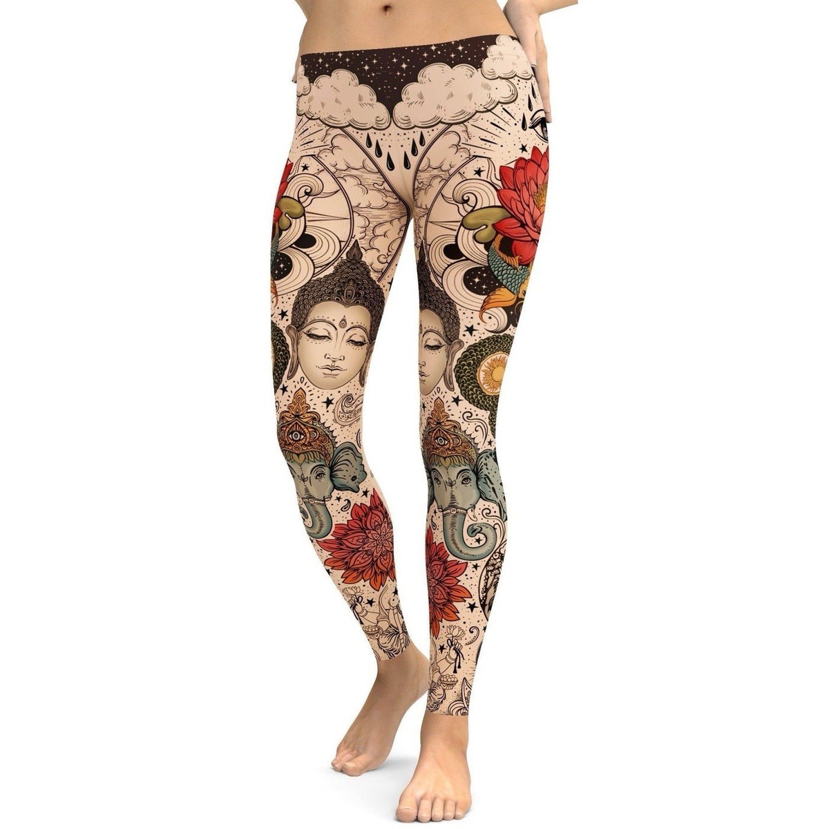 GEARBUNCH Womens Leggings Tatooed Lotus Cream Yoga Workout Lounge Sz M ??