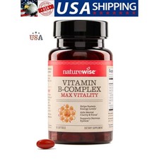 NatureWise Vitamin B Complex B1 B2 B3 B6 B12 Biotin Folic Acid Energy 60Softgels
