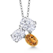 925 Silver and 10K Yellow Gold White Moissanite and Orange Red Madeira Citrine