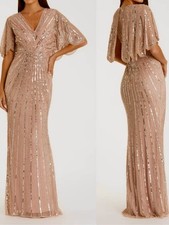 Mac Duggal 93583 Vintage Rose Sequin Beaded Column Style Cape Gown NWT Size 8