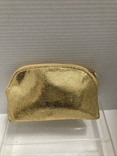 ESTEE LAUDER GOLD FABRIC zIP UP MAKE UP COSMETIC BAG W. TRAVEL SIZE ITEMS