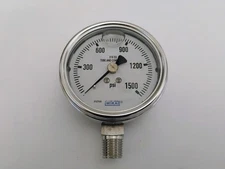 WIKA Industrial Pressure Gauge 1500 PSI, Liquid-Filled, 316  Stainless Steel