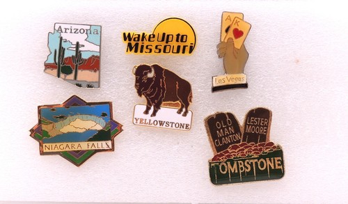 Lot: 6 Vintage Lapel Pin United States Souvenir Travel Arizona Yellowstone Vegas