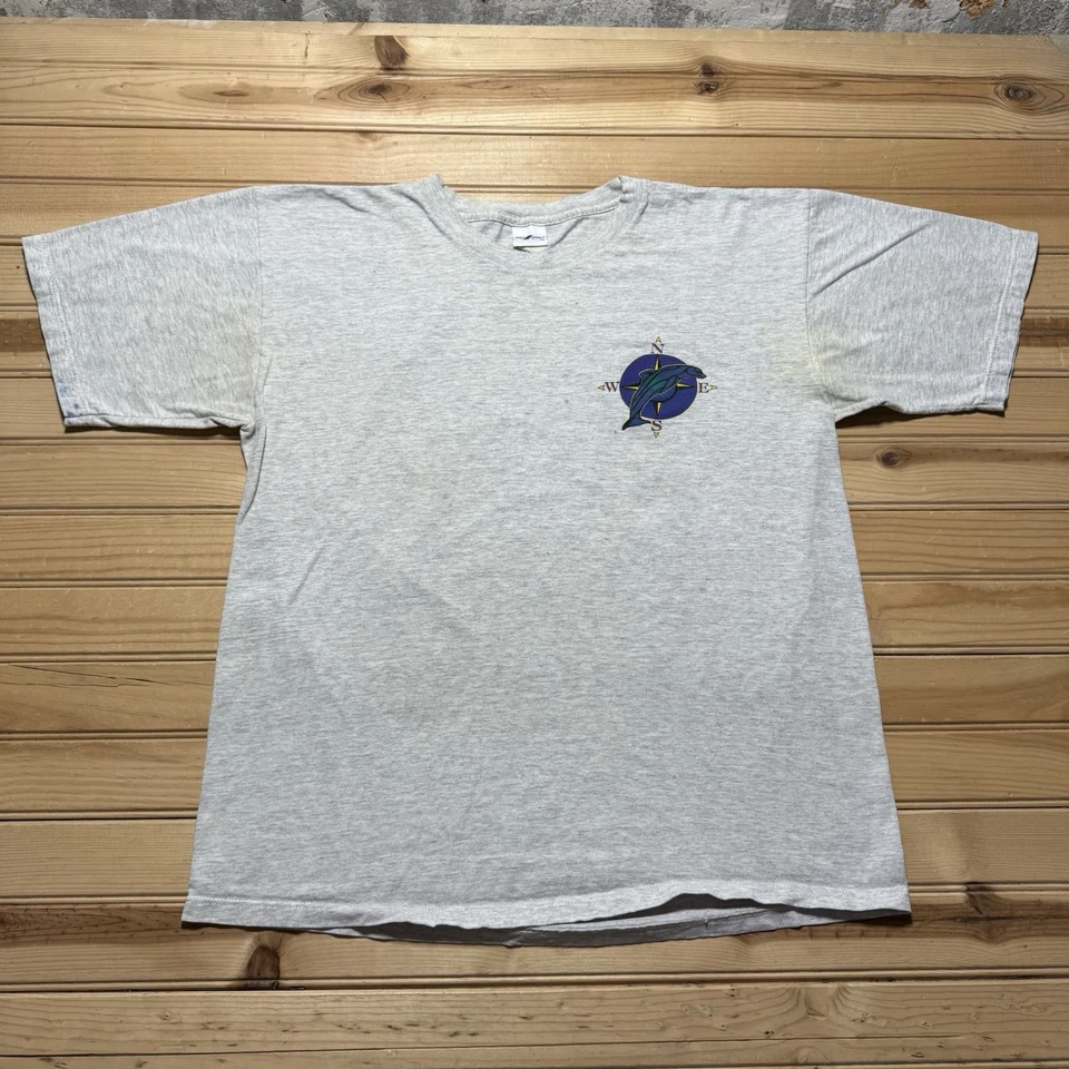 Vintage Y2K Dolphin Animal World Nautical Globe Compass Shirt Double Sided Large - Image 2 of 4