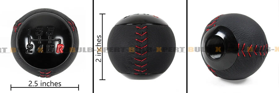 Perilla de cambio manual redonda de 6 velocidades de cuero con costura roja para Nissan Infiniti Foto 3 de 4