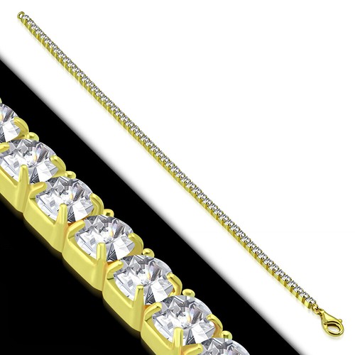 925 Sterling Silver Yellow Gold-Tone Round CZ Classic Tennis Bracelet, 7.5" - Picture 2 of 3