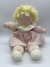 Eden Toys Inc Cloth Baby Doll Pink Plush Toy Girl Blonde Hair 10” Dress Roses