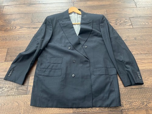 Vintage Brioni Flamino Blue Pinstripe Double Blazer Wool Mens Suit Coat Size 46