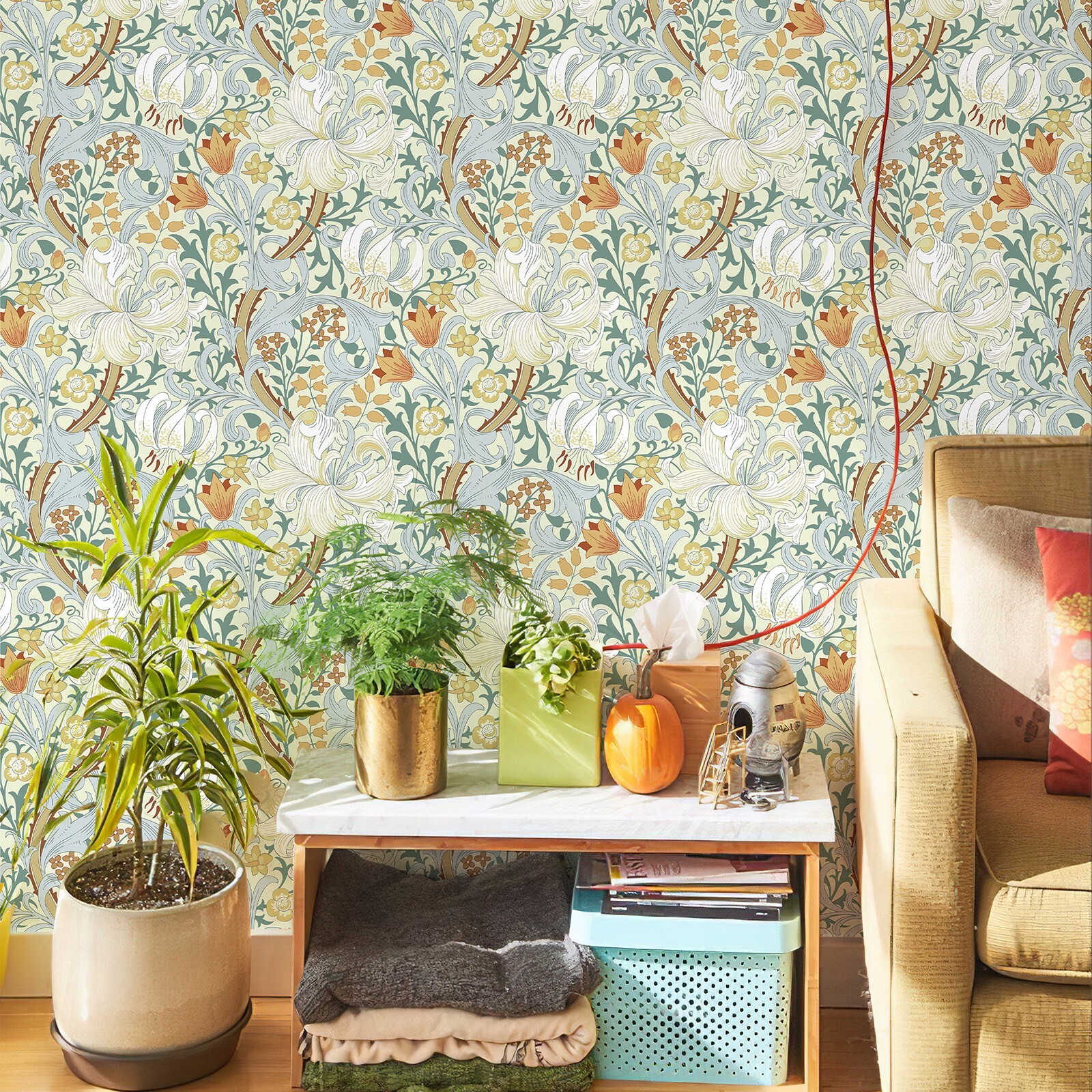 Jiffdiff Customized Wallpaper Golden Lily Self-Adhesive Removable Vinyl Sticker