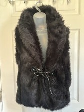 Fever Women's Black Faux Fur Vest Size Medium Sleeveless